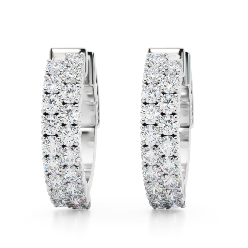 0.75 carat Round Diamond 2 -Row Huggie Hoop earrings set in 14K Gold - simonbjewels.co