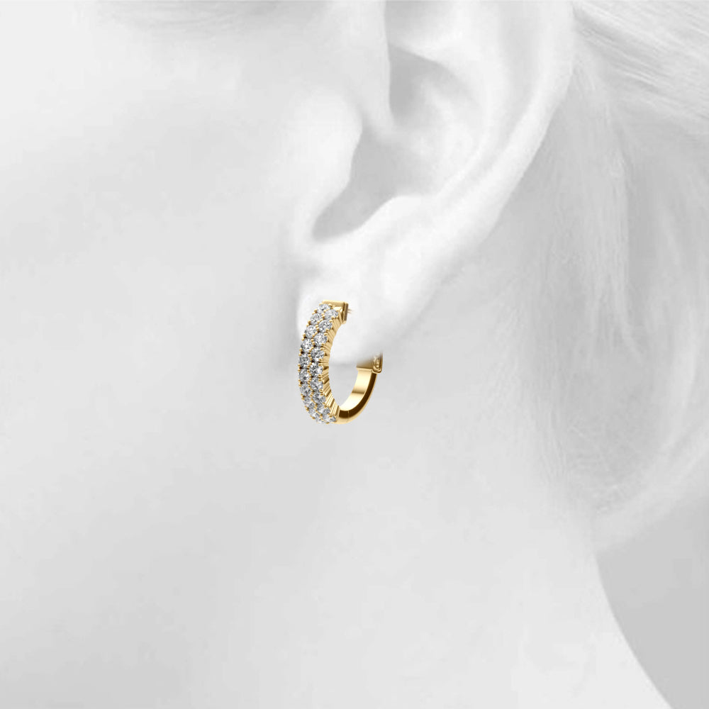 0.75 carat Round Diamond 2 -Row Huggie Hoop earrings set in 14K Gold - simonbjewels.co