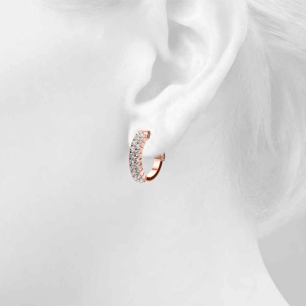 0.75 carat Round Diamond 2 -Row Huggie Hoop earrings set in 14K Gold - simonbjewels.co