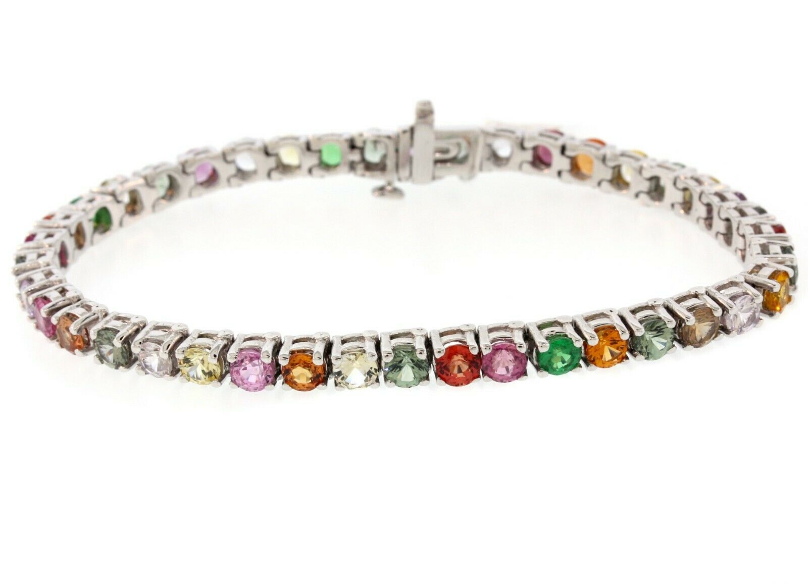 10CT. Multi-Color Genuine Gemstone Rainbow heavy Platinum Tennis Bracelet - simonbjewels.co