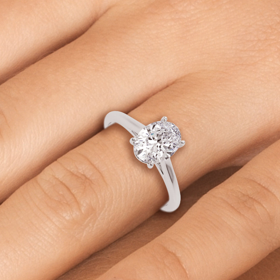 2.00ct Oval Shaped 4-Prong Solitaire Trellis Diamond Engagement Ring Setting In 14k Gold - simonbjewels.co