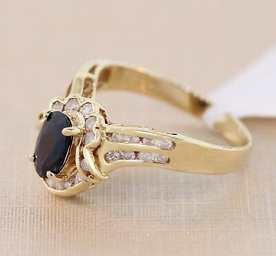 Natural Oval-cut Solitaire Sapphire round Diamond ring 14k yellow gold - simonbjewels.co