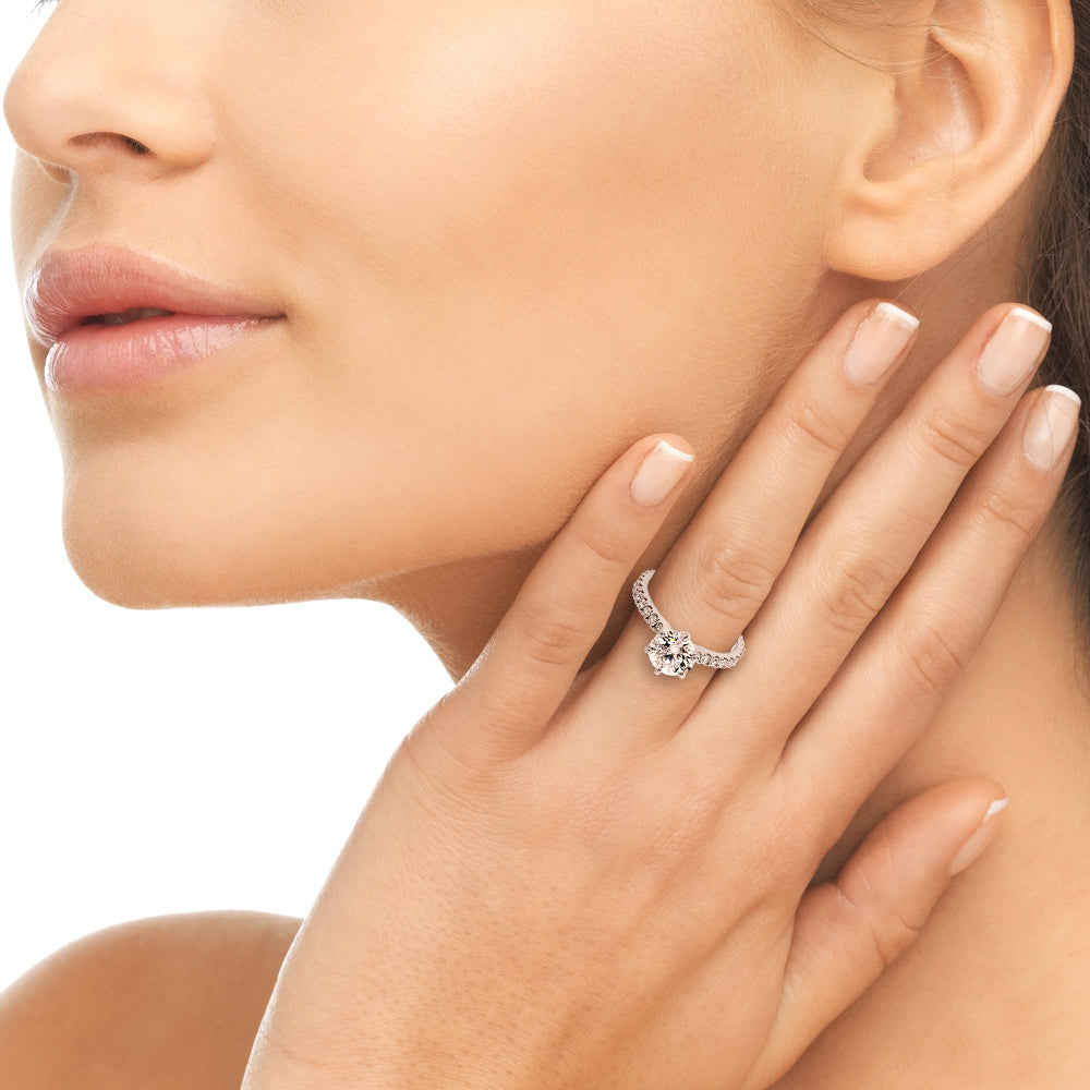 2.00ct Round Brilliant 6 Prong  Micropavé Diamond Engagement Ring Setting (0.30ctw) In 14k White Gold - simonbjewels.co