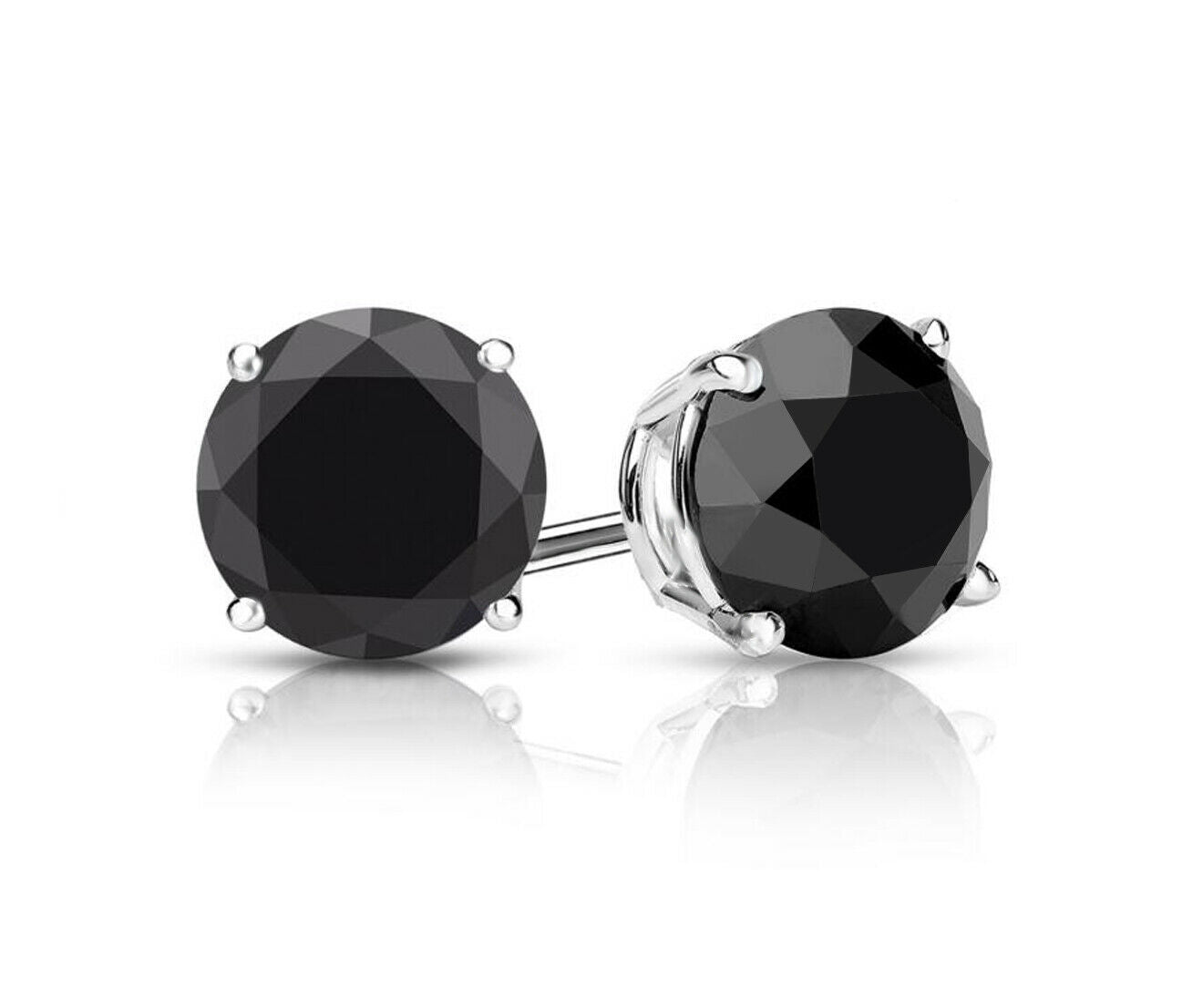 1.00ct tw Genuine Black Diamond Stud Earrings Solid 14K White Gold - simonbjewels.co