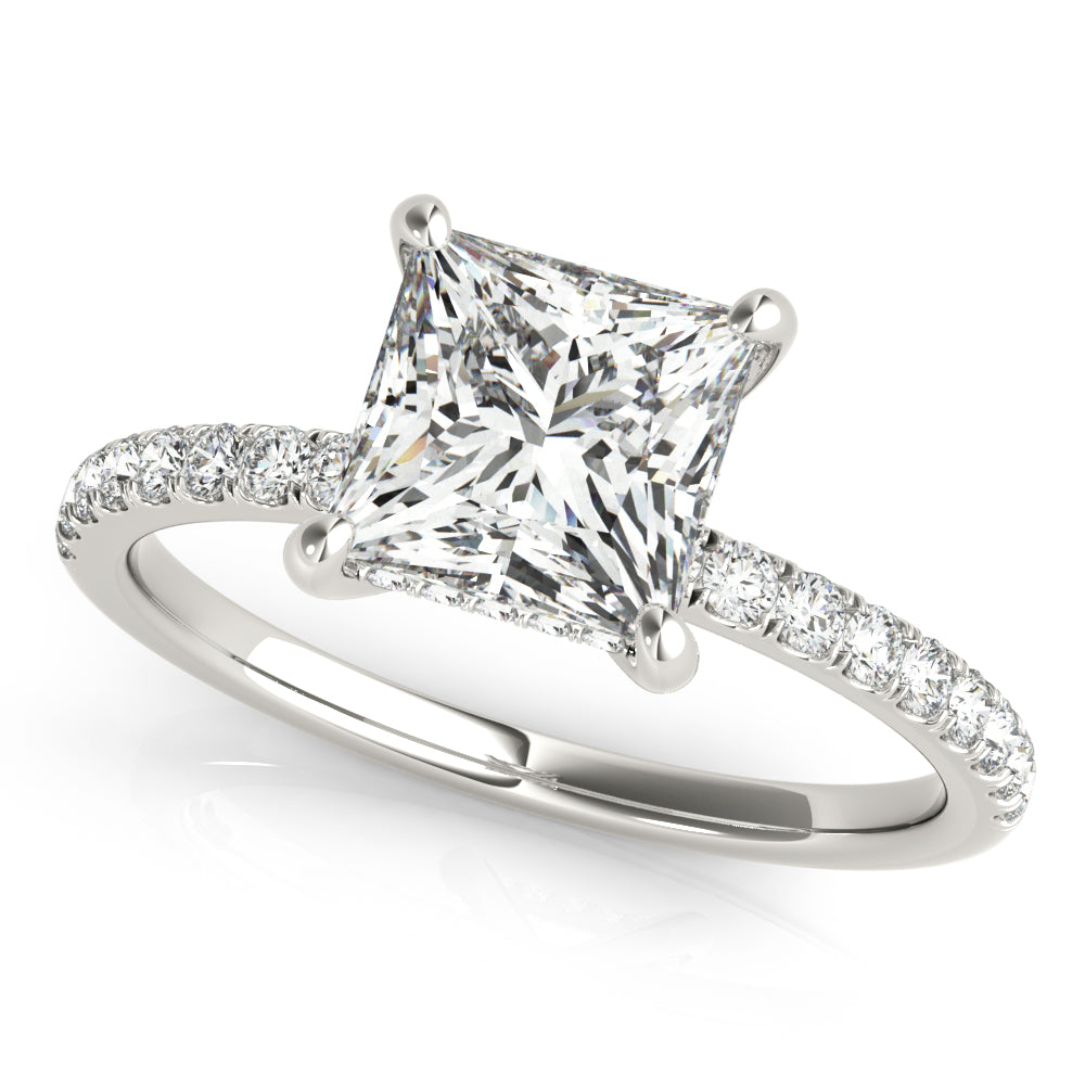 1.35 ct tw Princess cut Diamond Hidden Halo Petite Engagement Ring Setting (1/4 ct tw) In 18k White Gold - simonbjewels.co
