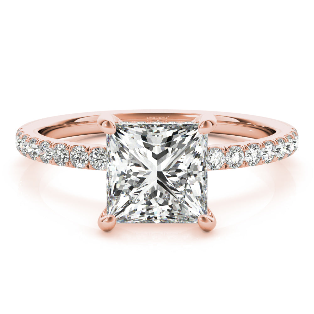 1.35 ct tw Princess cut Diamond Hidden Halo Petite Engagement Ring Setting (1/4 ct tw) In 18k White Gold - simonbjewels.co