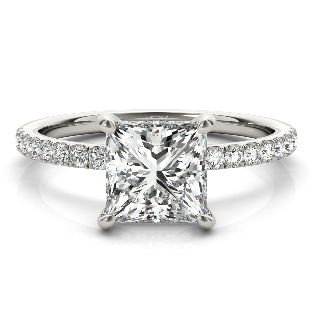 1.35 ct tw Princess cut Diamond Hidden Halo Petite Engagement Ring Setting (1/4 ct tw) In 18k White Gold - simonbjewels.co