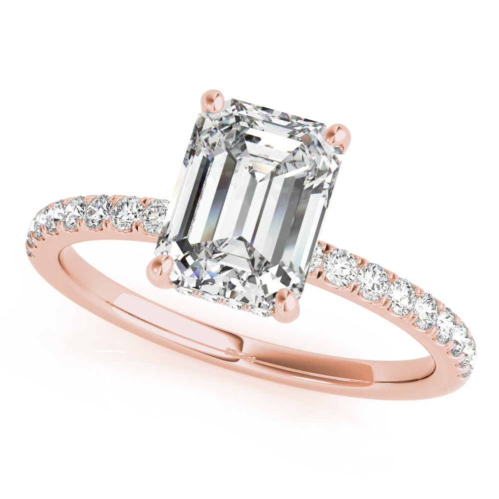 1.50 ct tw Emerald cut Diamond Hidden Halo Petite Engagement Ring Setting (1/4 ct tw) In 18k White Gold - simonbjewels.co