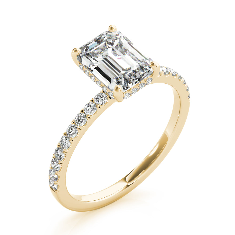 1.50 ct tw Emerald cut Diamond Hidden Halo Petite Engagement Ring Setting (1/4 ct tw) In 18k White Gold - simonbjewels.co