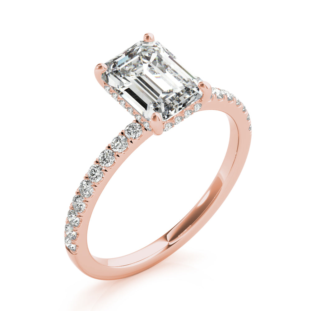 1.50 ct tw Emerald cut Diamond Hidden Halo Petite Engagement Ring Setting (1/4 ct tw) In 18k White Gold - simonbjewels.co