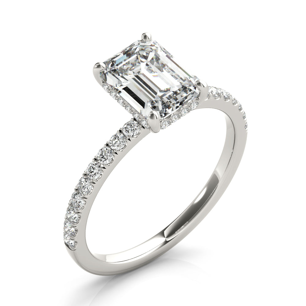 1.50 ct tw Emerald cut Diamond Hidden Halo Petite Engagement Ring Setting (1/4 ct tw) In 18k White Gold - simonbjewels.co