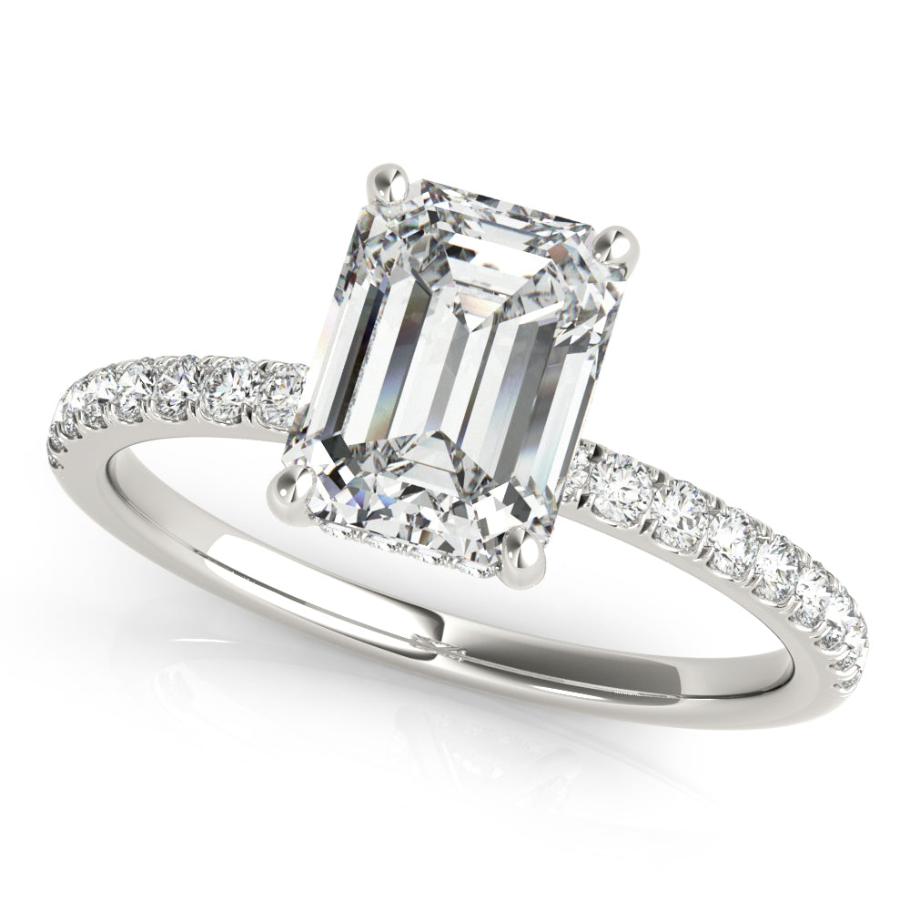 1.50 ct tw Emerald cut Diamond Hidden Halo Petite Engagement Ring Setting (1/4 ct tw) In 18k White Gold - simonbjewels.co