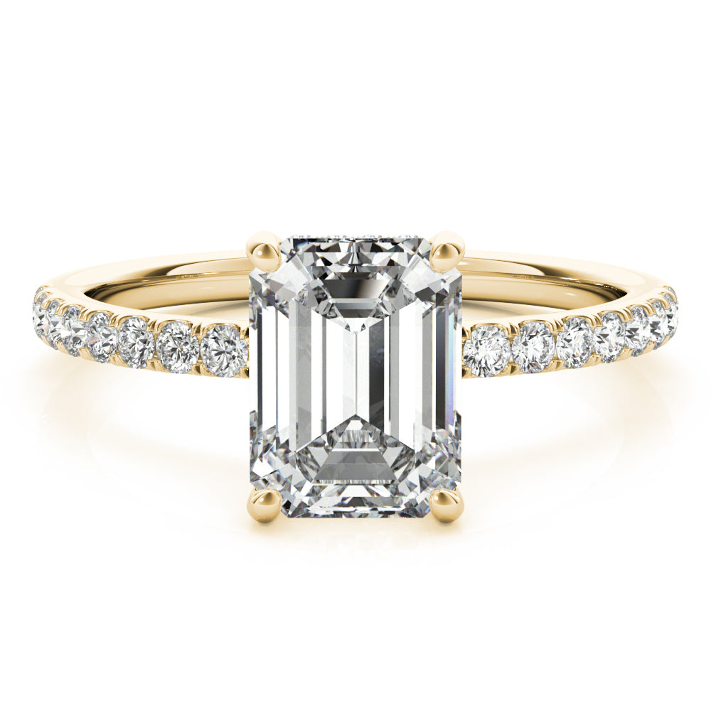 1.50 ct tw Emerald cut Diamond Hidden Halo Petite Engagement Ring Setting (1/4 ct tw) In 18k White Gold - simonbjewels.co