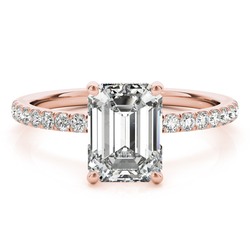 1.50 ct tw Emerald cut Diamond Hidden Halo Petite Engagement Ring Setting (1/4 ct tw) In 18k White Gold - simonbjewels.co