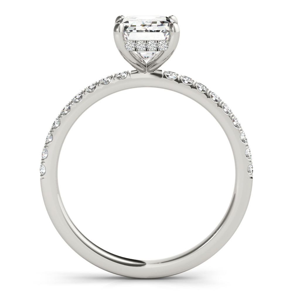 1.50 ct tw Emerald cut Diamond Hidden Halo Petite Engagement Ring Setting (1/4 ct tw) In 18k White Gold - simonbjewels.co