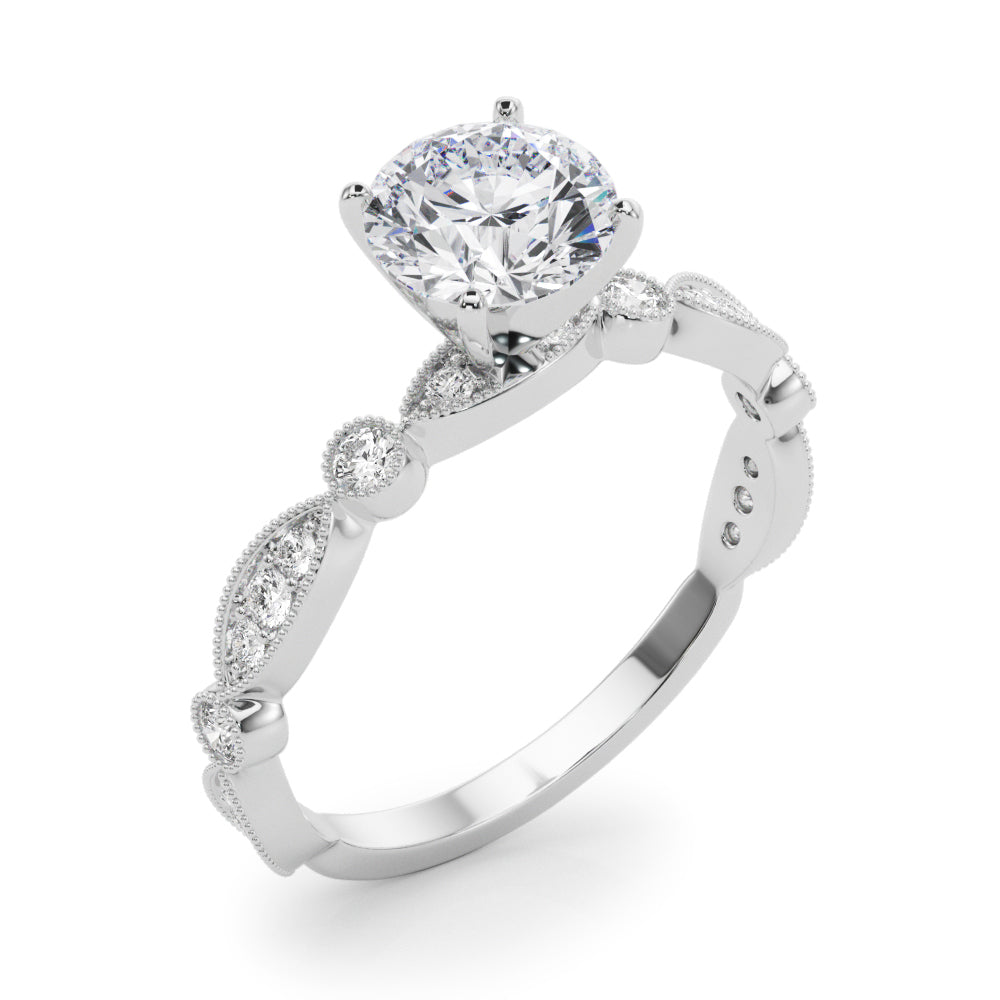 1.50 Carat Round Diamond Art Deco Engagement Ring Setting (0.25ctw) In 18k White Gold - simonbjewels.co