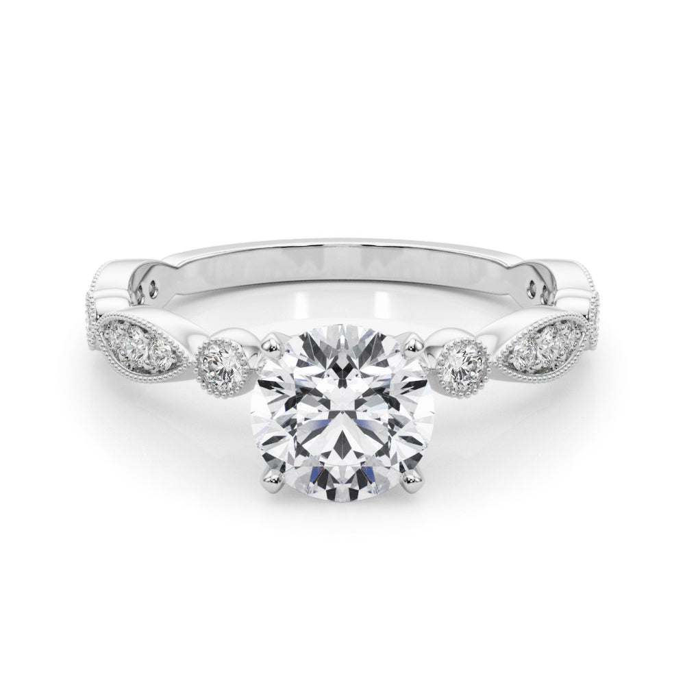 1.50 Carat Round Diamond Art Deco Engagement Ring Setting (0.25ctw) In 18k White Gold - simonbjewels.co