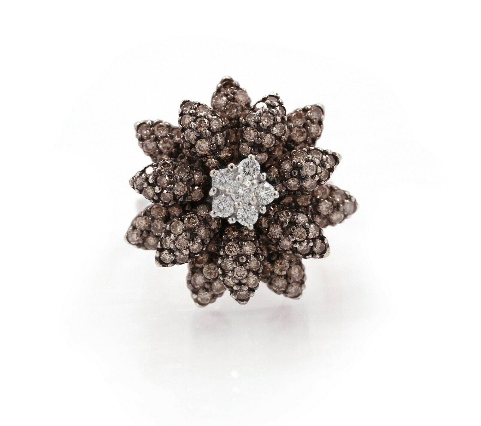 LeVian 14K White Gold Chocolate White Diamond Flower Cocktail Ring - simonbjewels.co