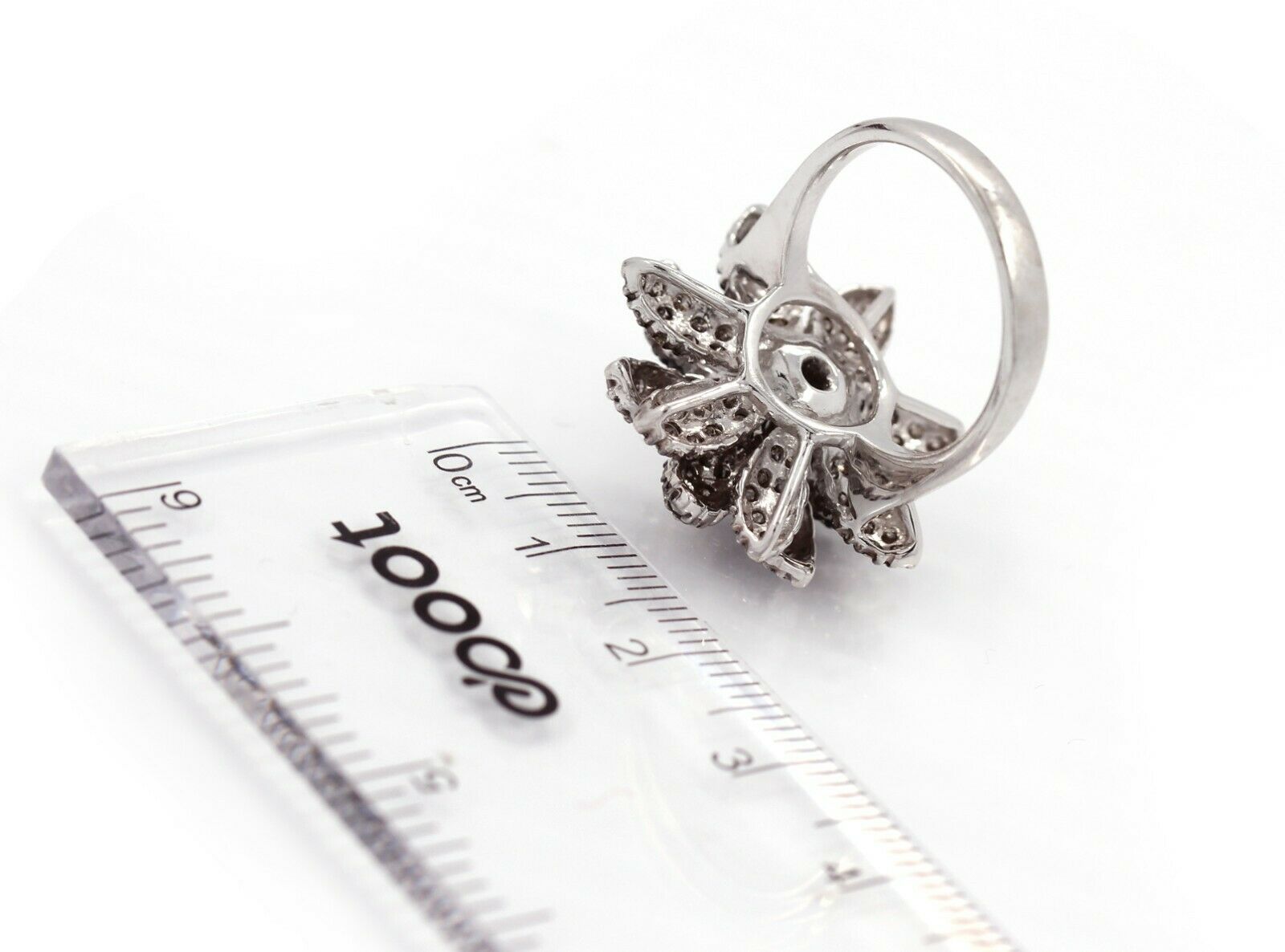 LeVian 14K White Gold Chocolate White Diamond Flower Cocktail Ring - simonbjewels.co