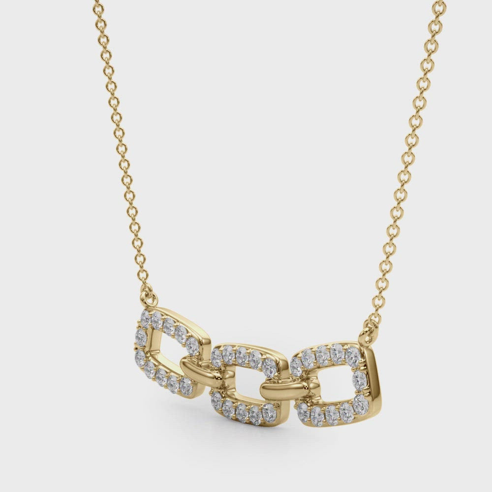 0.50 Carat Micropave Round Diamond Cushion Link Pendant Necklace in 18K Rose Gold Simon B Jewels