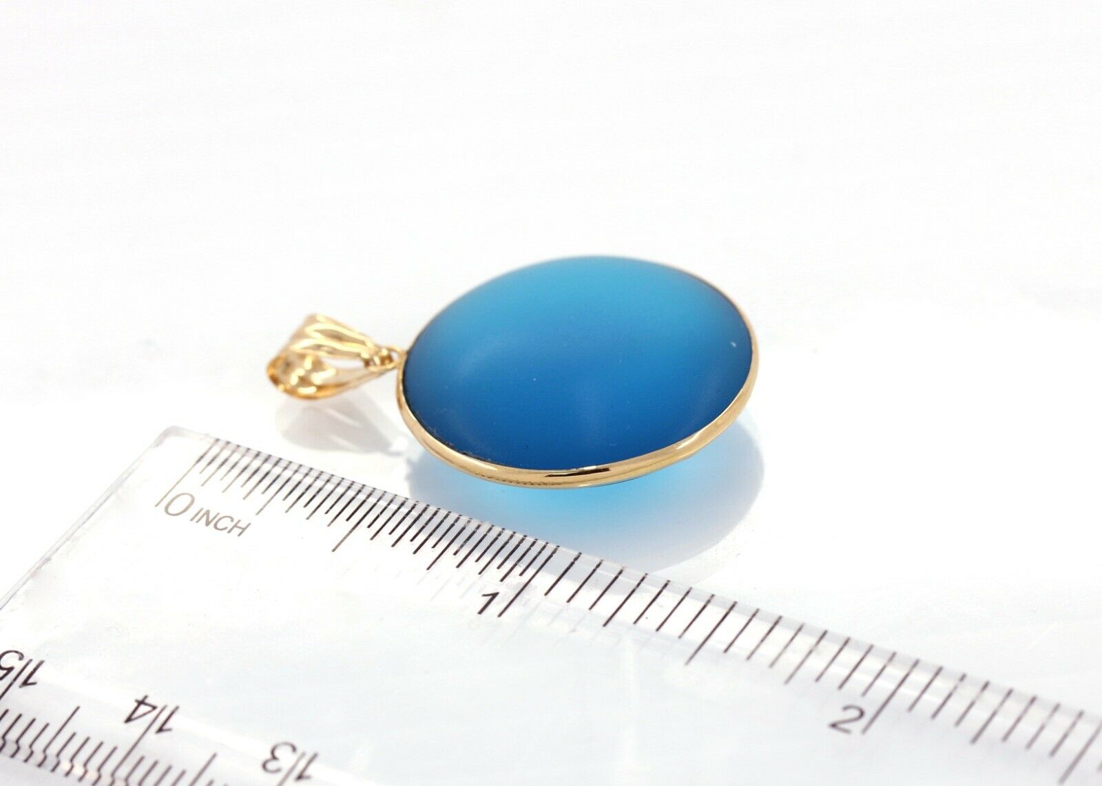 18K Yellow Gold Vintage Blue Cabochon Charm Pendant - simonbjewels.co