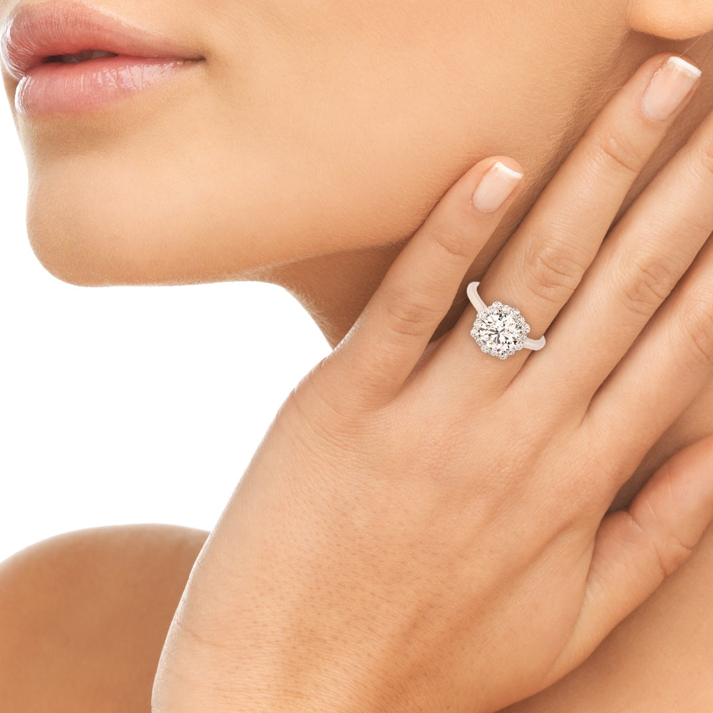 1.75ct Cushion cut Diamond Halo Engagement Ring Setting In 14k White Gold - simonbjewels.co