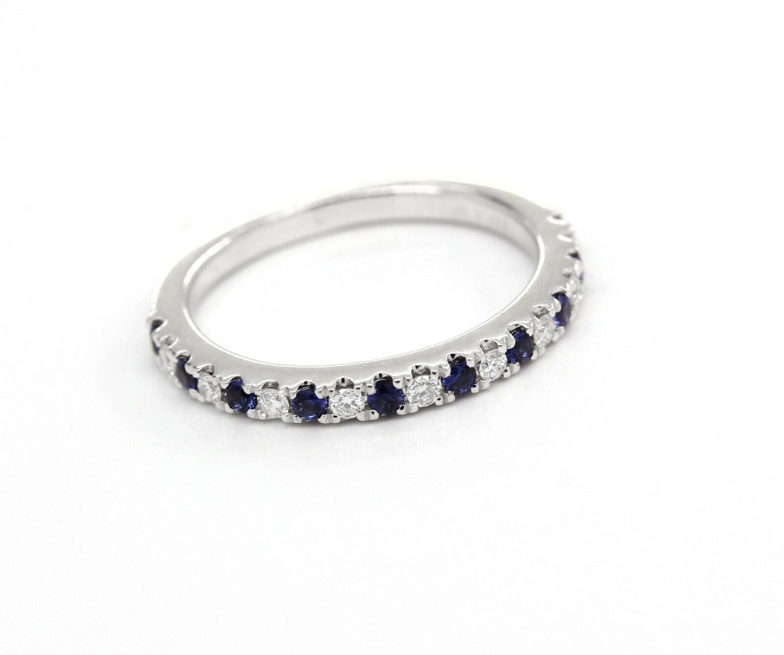 Vera Wang Love 14K White Gold Ring Diamond Blue Sapphire Wedding Band - simonbjewels.co
