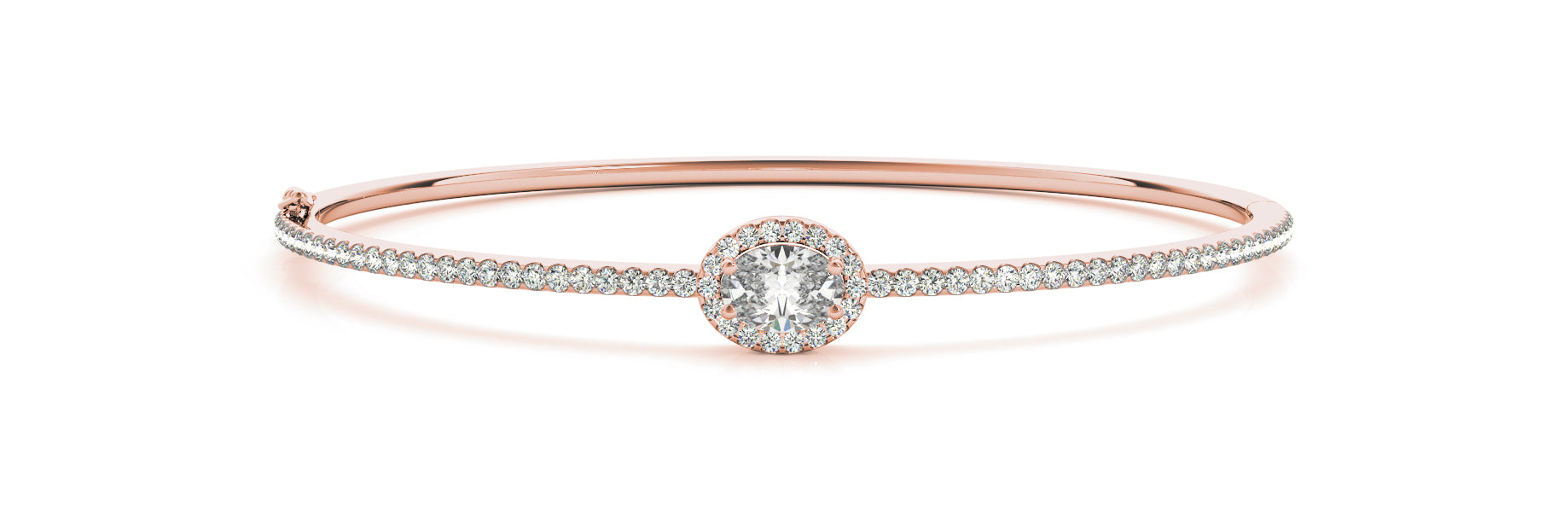 1.00ct Oval Cut Diamond Halo Hinged Bangle Bracelet (1.00ct) set in 14k Gold - simonbjewels.co