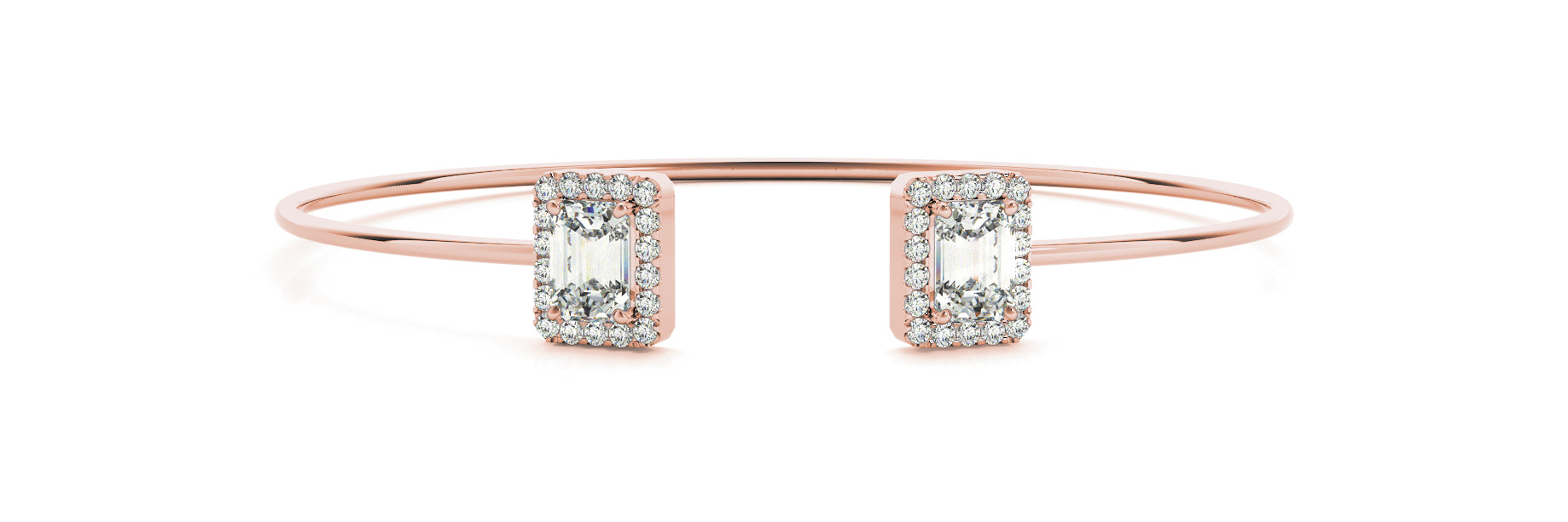 2.50 Carat Emerald Cut Diamond Halo Micropave Flex Bangle Bracelet (0.30ct) set in 14k Gold - simonbjewels.co