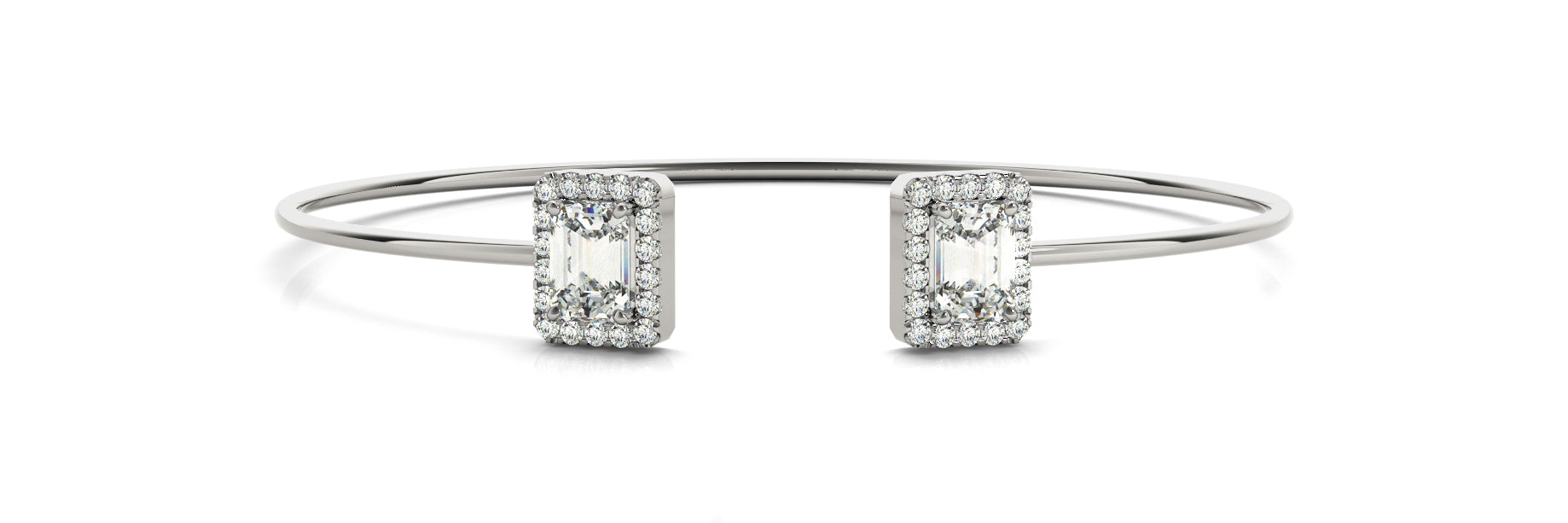 2.50 Carat Emerald Cut Diamond Halo Micropave Flex Bangle Bracelet (0.30ct) set in 14k Gold - simonbjewels.co