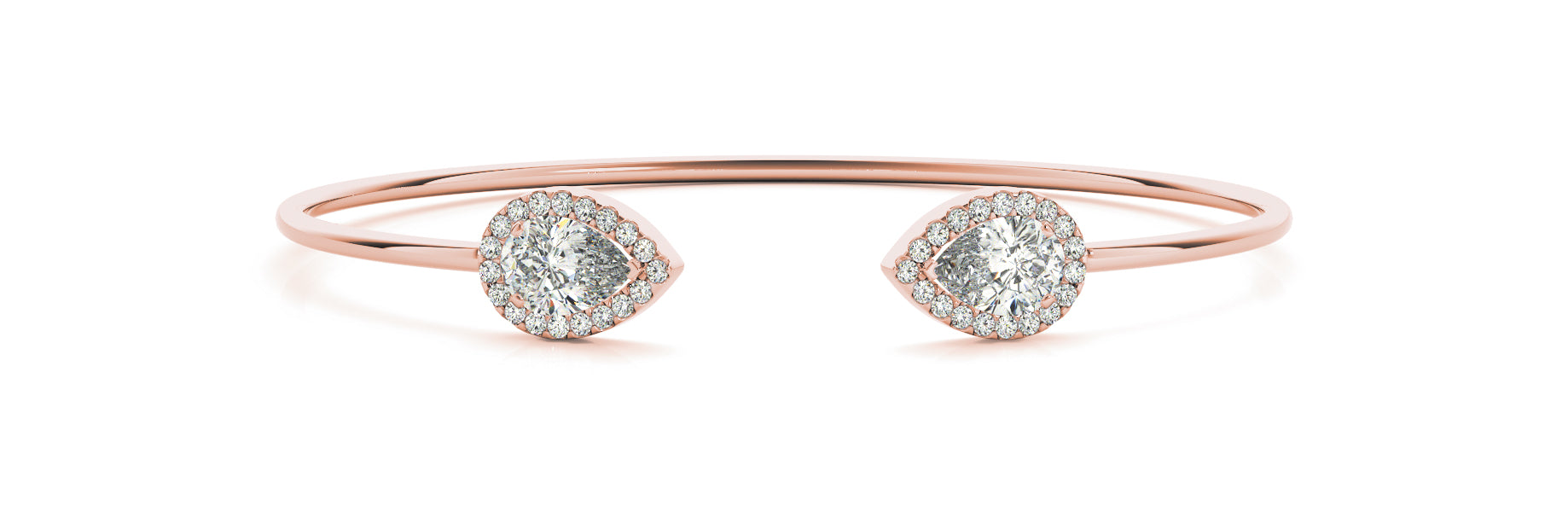 2.50 Carat Pear shaped Diamond Halo Micropave Flex Bangle Bracelet (0.30ct) set in 14k Gold - simonbjewels.co