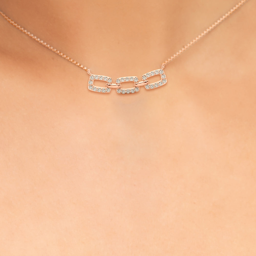 0.50 Carat Micropave Round Diamond Cushion Link Pendant Necklace in 18K Rose Gold Simon B Jewels  Edit alt text