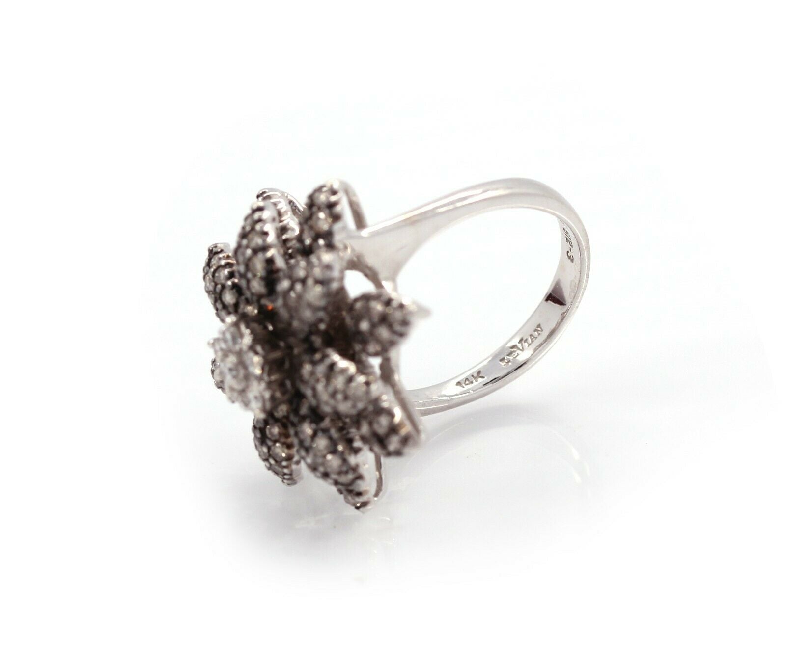 LeVian 14K White Gold Chocolate White Diamond Flower Cocktail Ring - simonbjewels.co