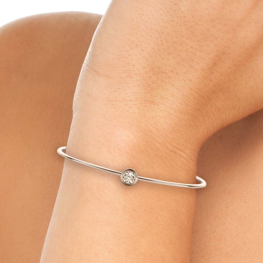 1.50ct Round Cut Diamond Halo Bezel Wire Bangle Bracelet set in 14k Gold - simonbjewels.co