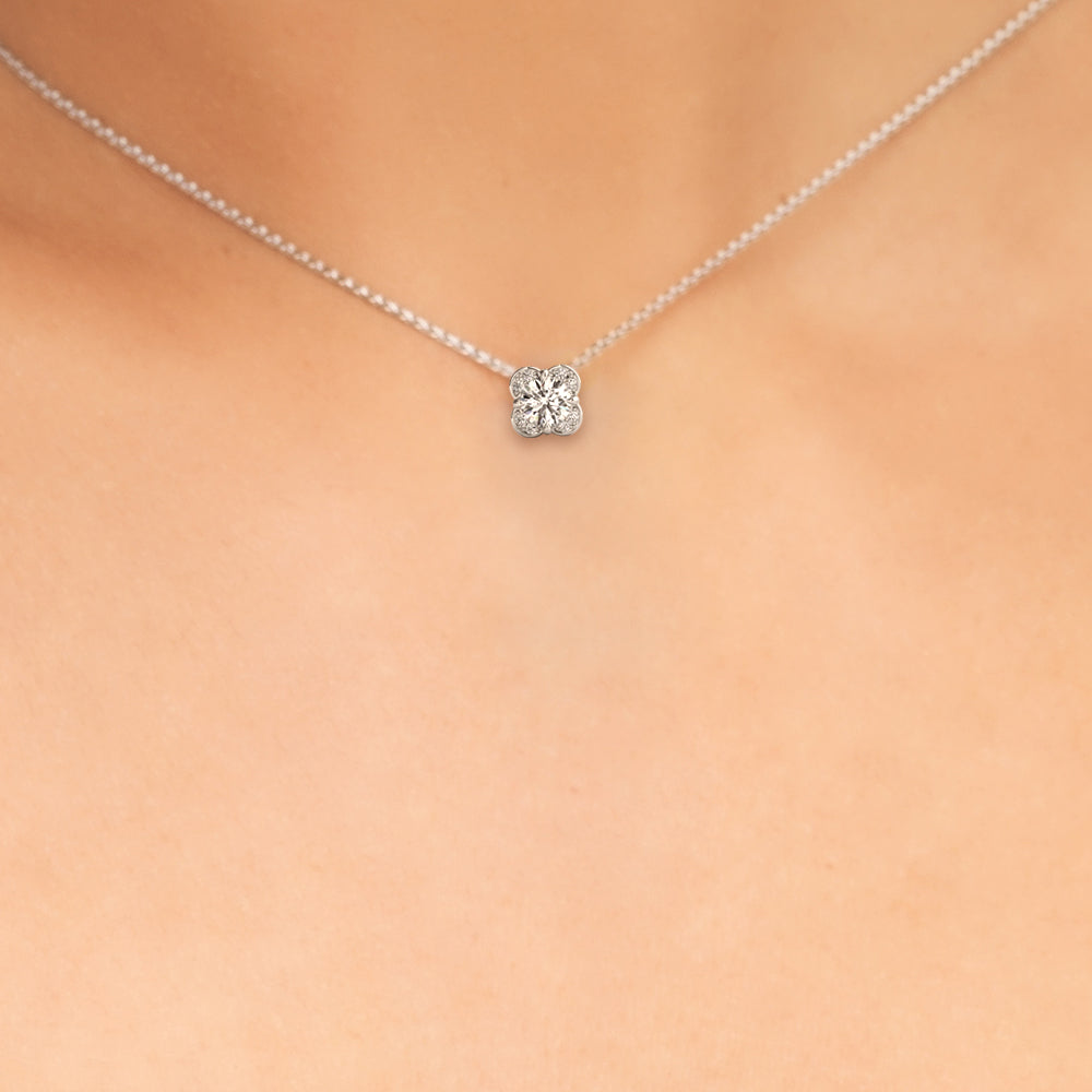 1 Carat Round cut Diamond Halo Solitaire Pendant Set In 14k White Gold  (1/10 ct tw) - simonbjewels.co