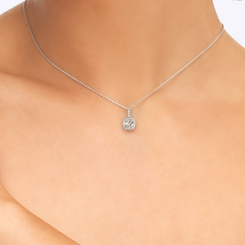 1.75 ct tw Cushion cut Diamond Halo Solitaire Pendant Set In 14k White Gold  (1/6 ct tw) - simonbjewels.co