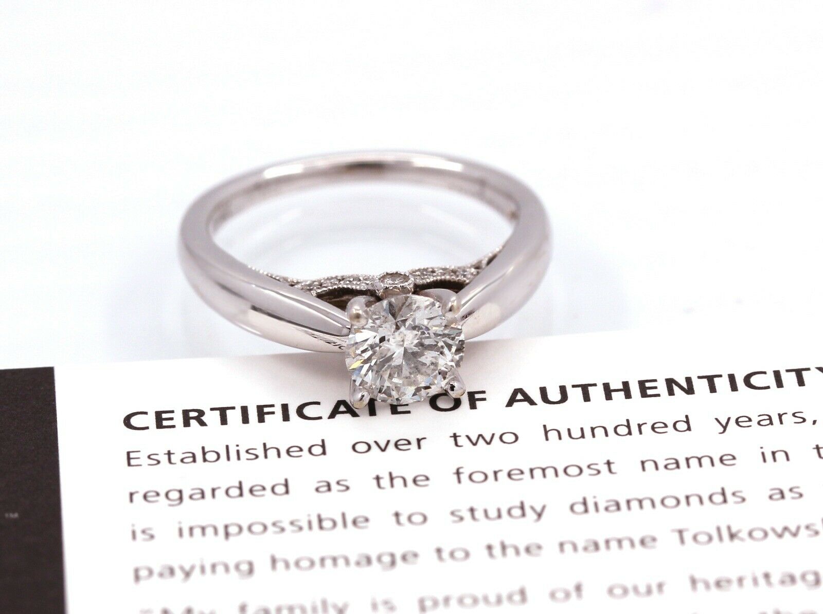 Tolkowsky 1.03CT Round Diamond Certified Engagement Ring in 14k White Gold - simonbjewels.co