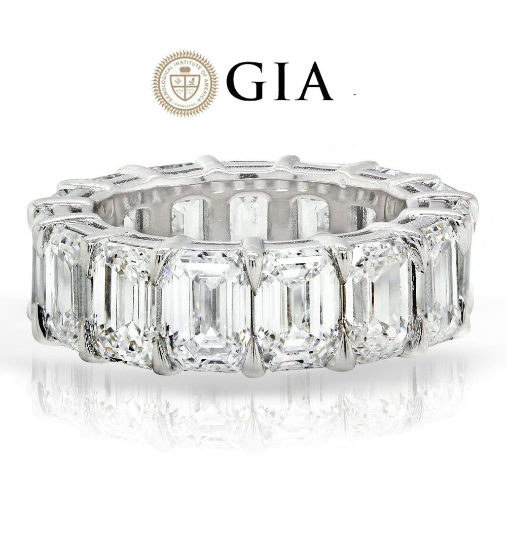 8.00 Carat Emerald cut Eternity Wedding Band Anniversary Ring set in 18k Gold - simonbjewels.co