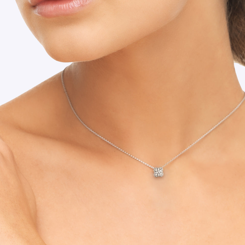 1 Carat Round cut Diamond Halo Solitaire Pendant Set In 14k White Gold  (1/10 ct tw) - simonbjewels.co