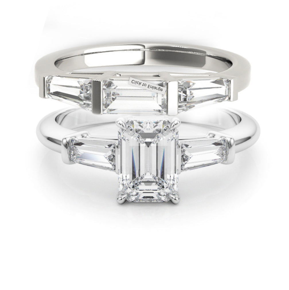 1 1/4 ct Emerald-cut Tapered Baguette Three Stone Diamond Engagement Ring Setting (0.50ctw) In 18k White Gold with 0.75 ct Matching wedding band - simonbjewels.co