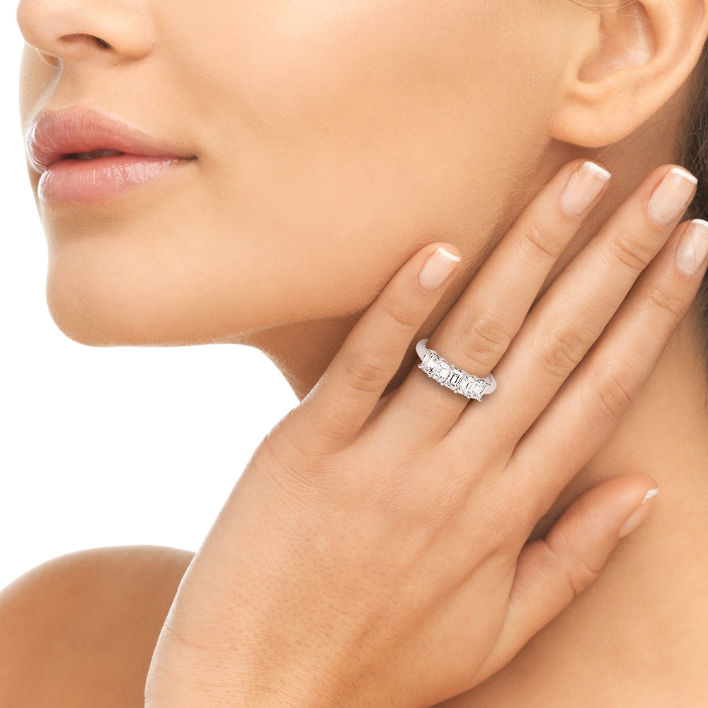 1.50 Carat 5 Stone Emerald cut Diamond Wedding Band Anniversary Ring Set In 14k White Gold - simonbjewels.co