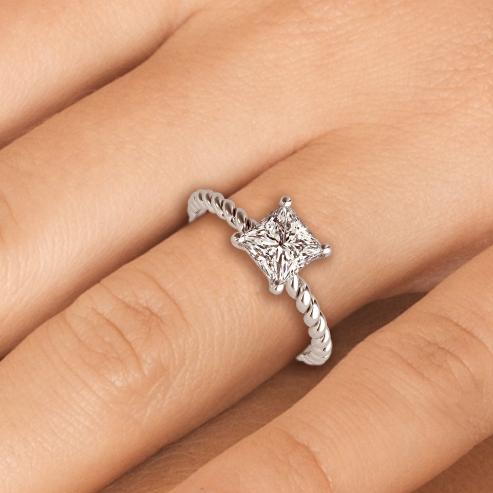 1 1/3 ct tw Princess cut Diamond Solitaire Twisted Engagement Ring Setting In 14k White Gold - simonbjewels.co