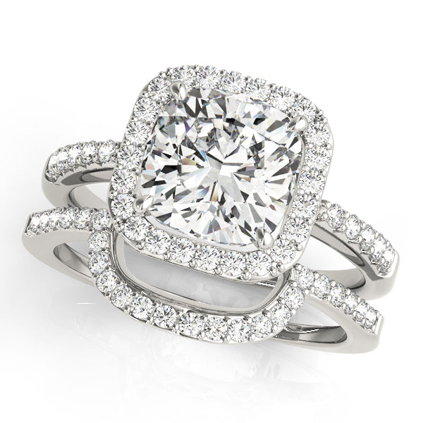 3.50 ct tw Cushion cut Diamond Cushion Halo Engagement Ring Setting (1/3 ct tw) In 18k White Gold - simonbjewels.co