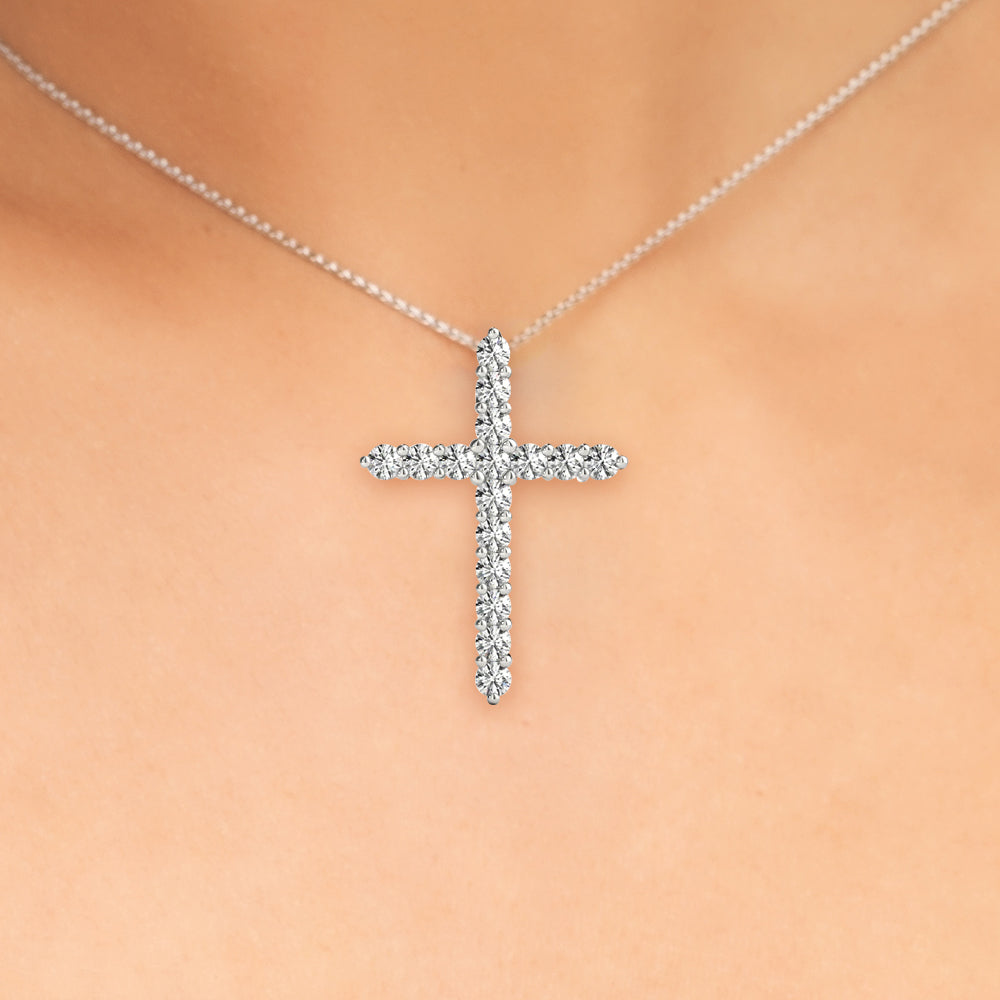 2.25 Carat Round cut Diamond Cross Religious Diamond Pendant 14K White Gold - simonbjewels.co