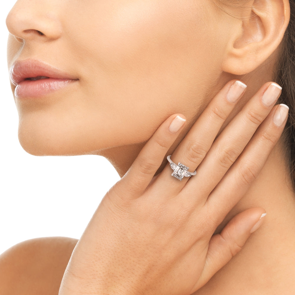 3.00 ct tw Emerald cut Diamond Pear shapes Solitaire Engagement Ring Setting (1/3 ct tw) In 18k White Gold - simonbjewels.co