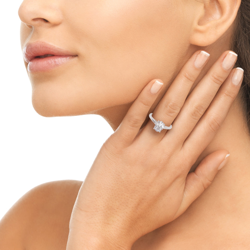 2.00ct Oval Shaped 4-Prong Solitaire Trellis Diamond Engagement Ring Setting In 14k Gold - simonbjewels.co