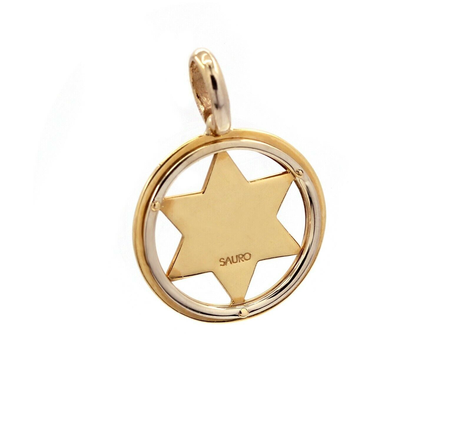 SAURO 18k Solid Gold Two Tone Star Of David Pendant RARE~ Vintage - simonbjewels.co