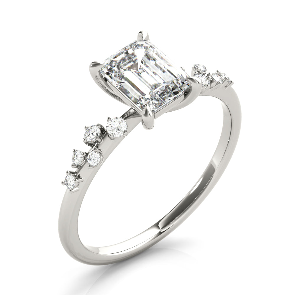 0.75 ct tw Emerald cut Diamond Engagement Ring Setting (1/8 ct tw) In 18k White Gold - simonbjewels.co