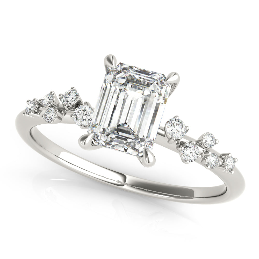 0.75 ct tw Emerald cut Diamond Engagement Ring Setting (1/8 ct tw) In 18k White Gold - simonbjewels.co