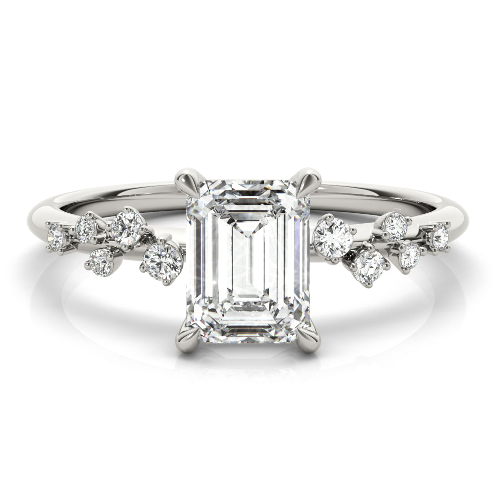 0.75 ct tw Emerald cut Diamond Engagement Ring Setting (1/8 ct tw) In 18k White Gold - simonbjewels.co